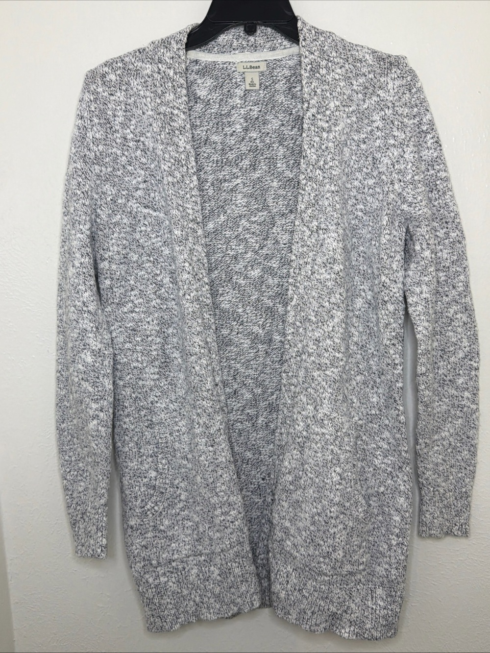 L.L.Bean Cotton Ragg Cardigan Womens Small Gray Marled Open Front Pockets